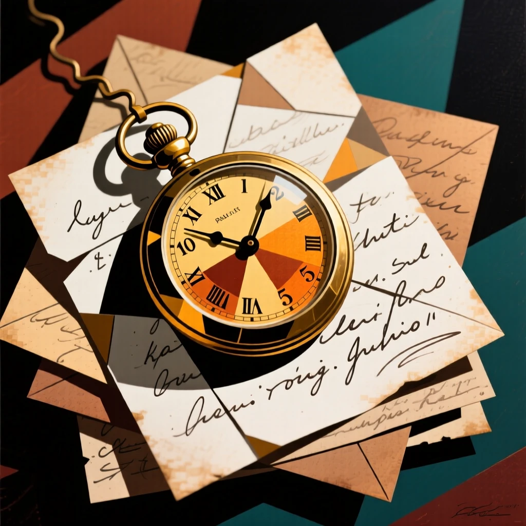 An antique pocket watch resting on a pile of old handwritten letters.