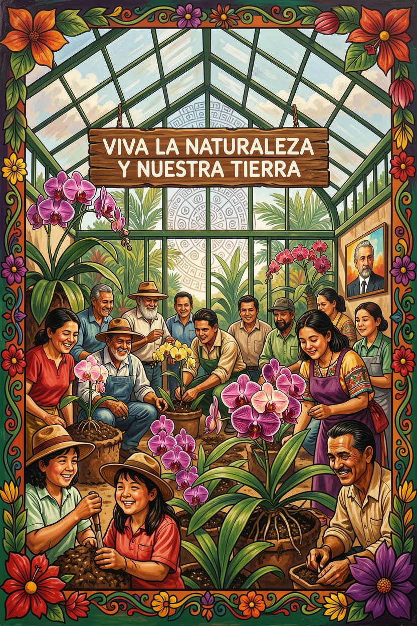 A greenhouse filled with exotic orchids and tropical plants