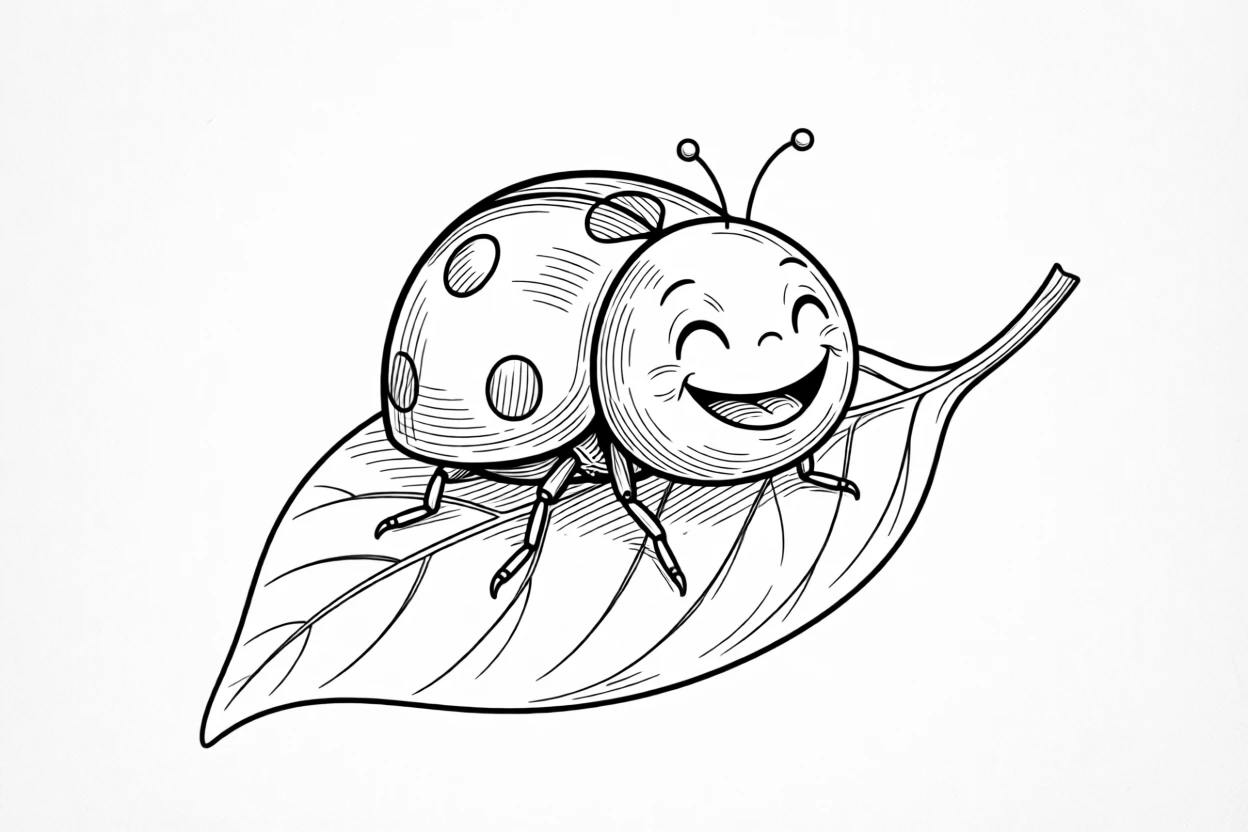 A tiny ladybug with an oversized smile on a leaf