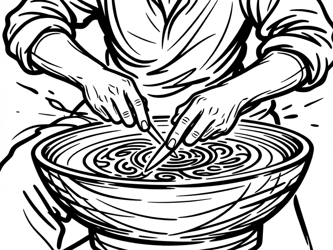A woodworker carving an intricate design into a wooden bowl.