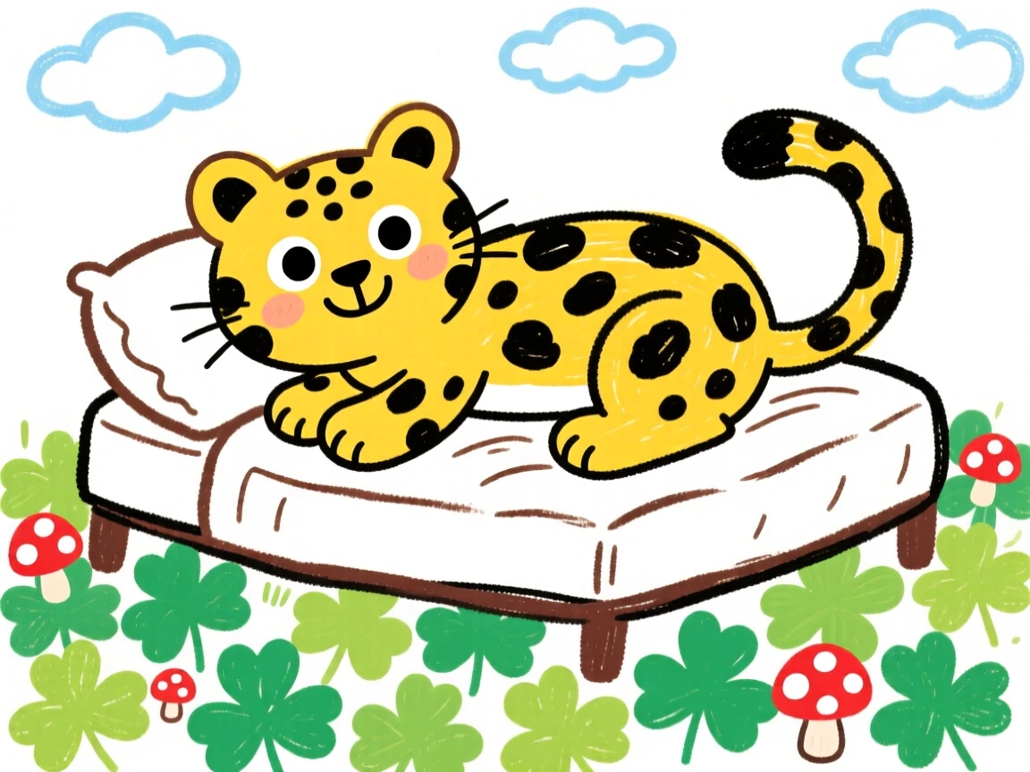 A spotted baby leopard resting on a bed of clover.