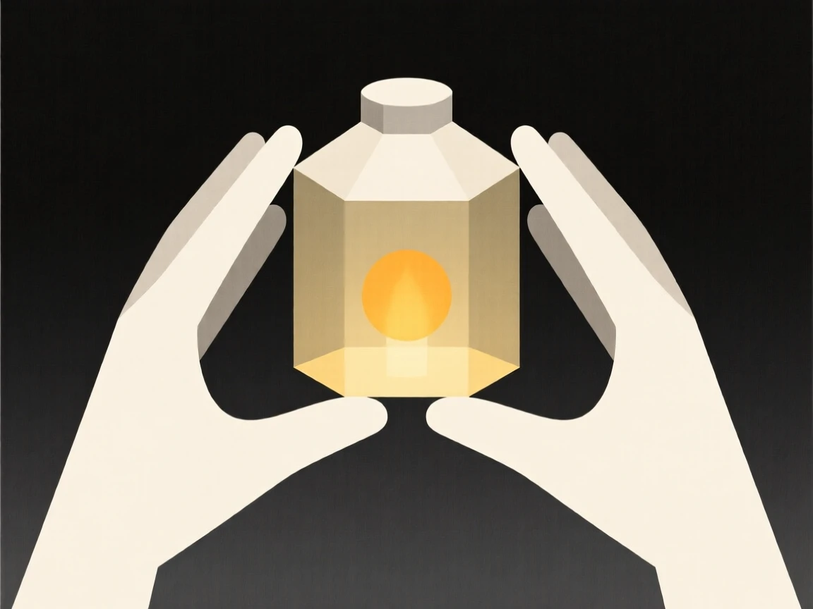A pair of hands holding a lit lantern in darkness