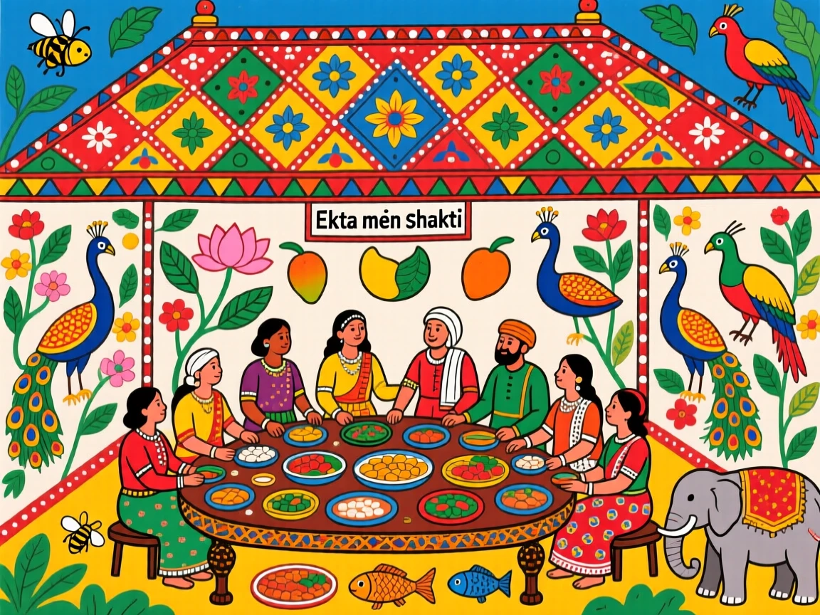 A gathering of different faiths sharing a meal beneath one roof.