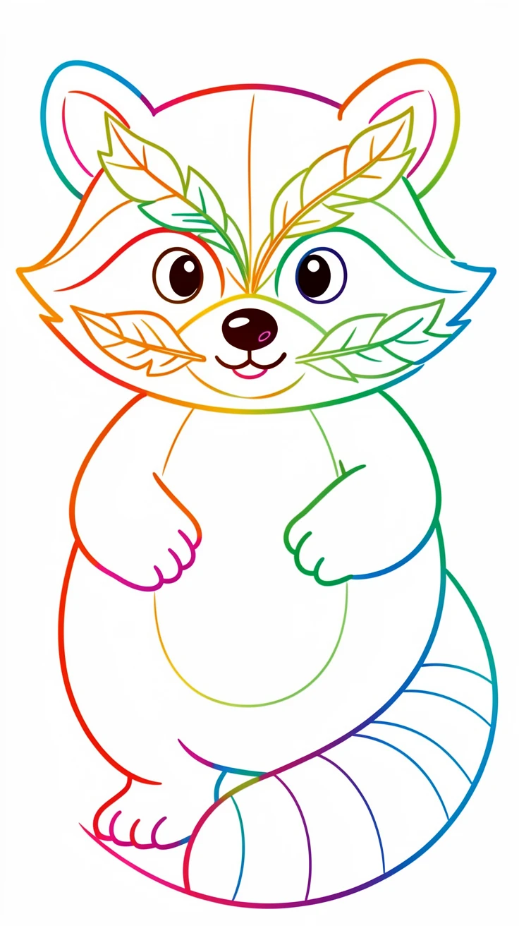 A plump raccoon character wearing a bandit mask made of leaves.