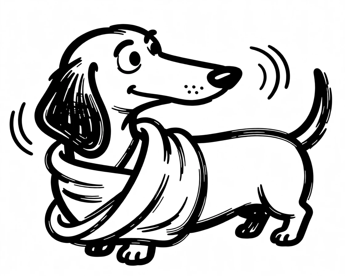 A dachshund wrapped snugly in a baby blanket, being rocked gently like a newborn.