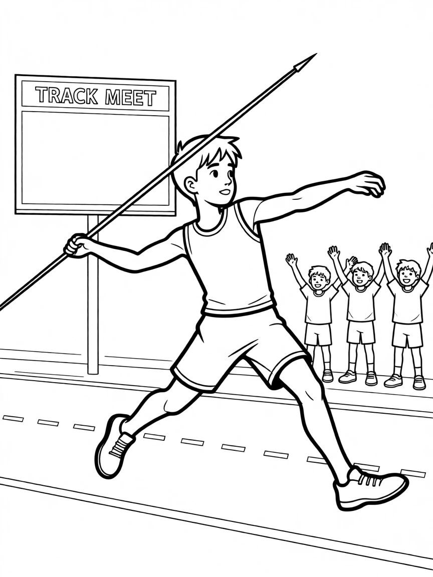 A young athlete throwing a javelin at a track meet