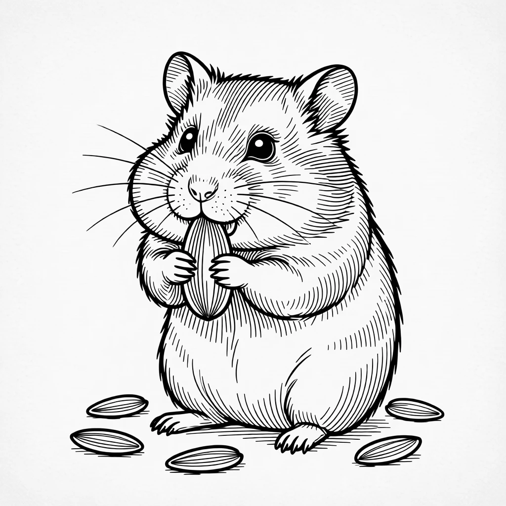 A tiny hamster stuffing its cheeks with sunflower seeds