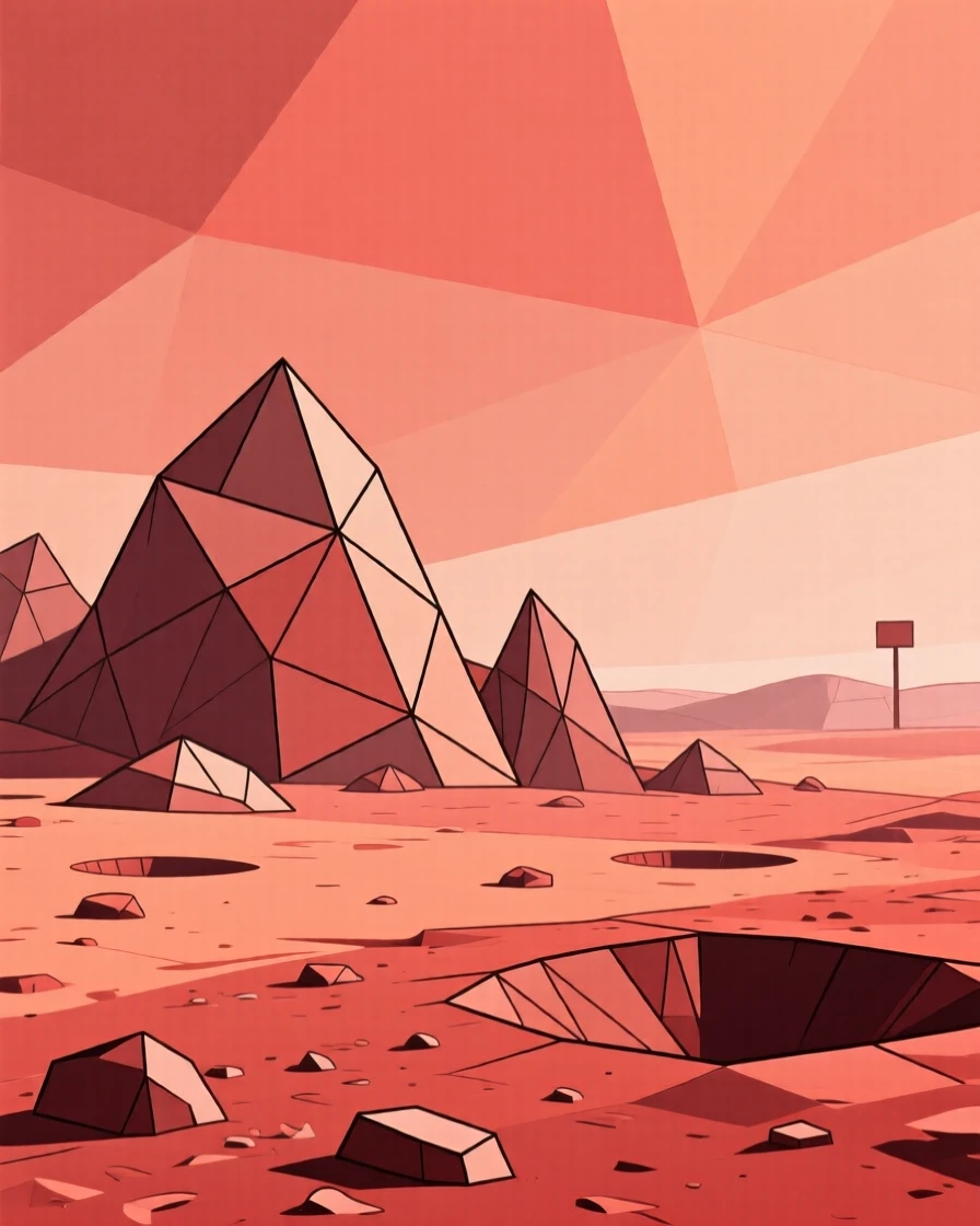 The surface of Mars with red rocky terrain