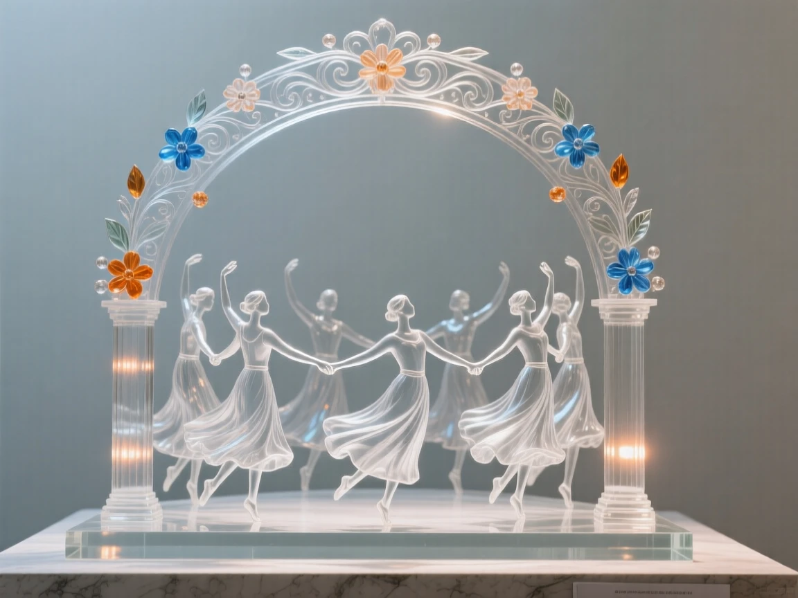 A circle of dancers celebrating beneath a decorated arch while the whole street seems to move together in celebration