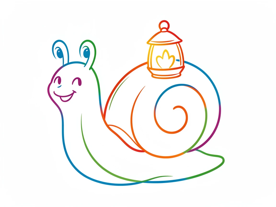 A cheerful snail character carrying a tiny lantern on its shell.