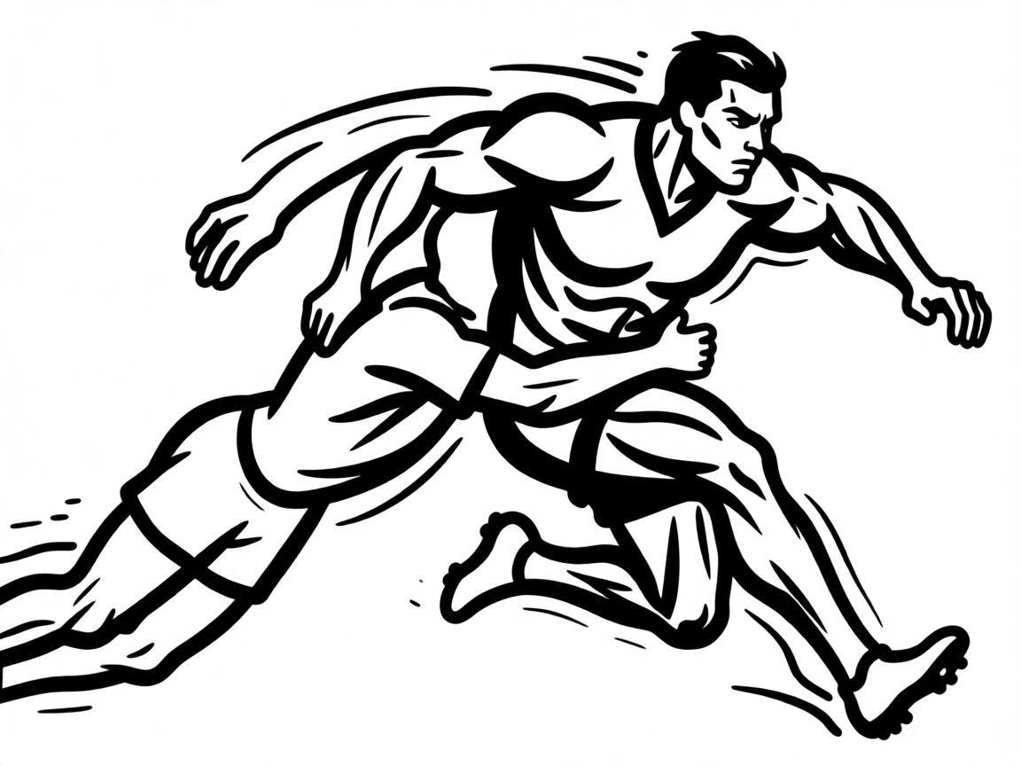 A rugby player breaking through a tackle mid-run.