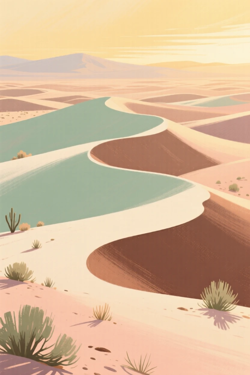 A vast desert of rippling sand dunes stretching to the horizon
