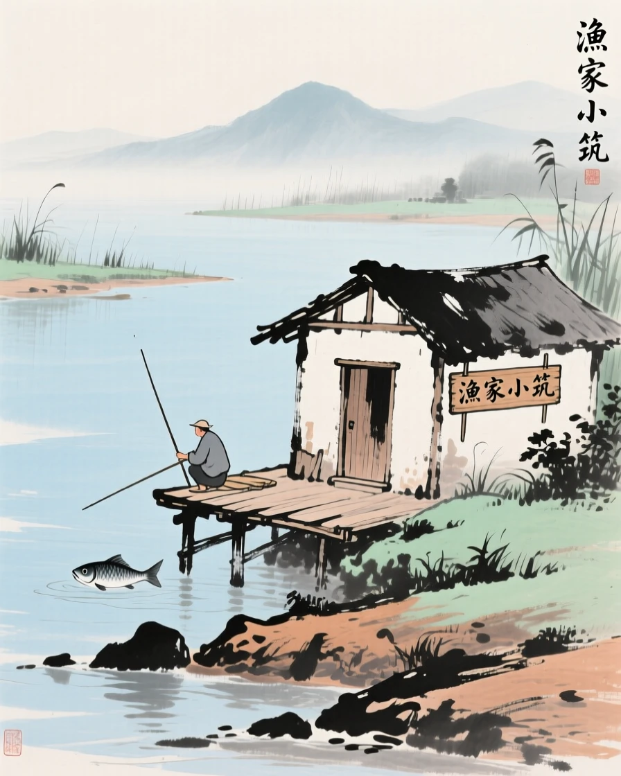 A solitary fisherman's hut perched at the edge of a quiet bay, carrying a mood of wistful nostalgia.