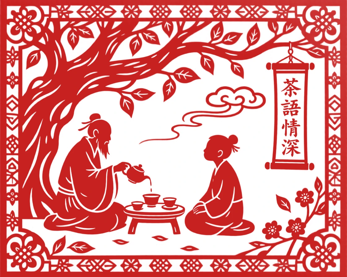 A tea master, exchanging stories beneath an old banyan tree, in capturing an ordinary moment made meaningful by togetherness.