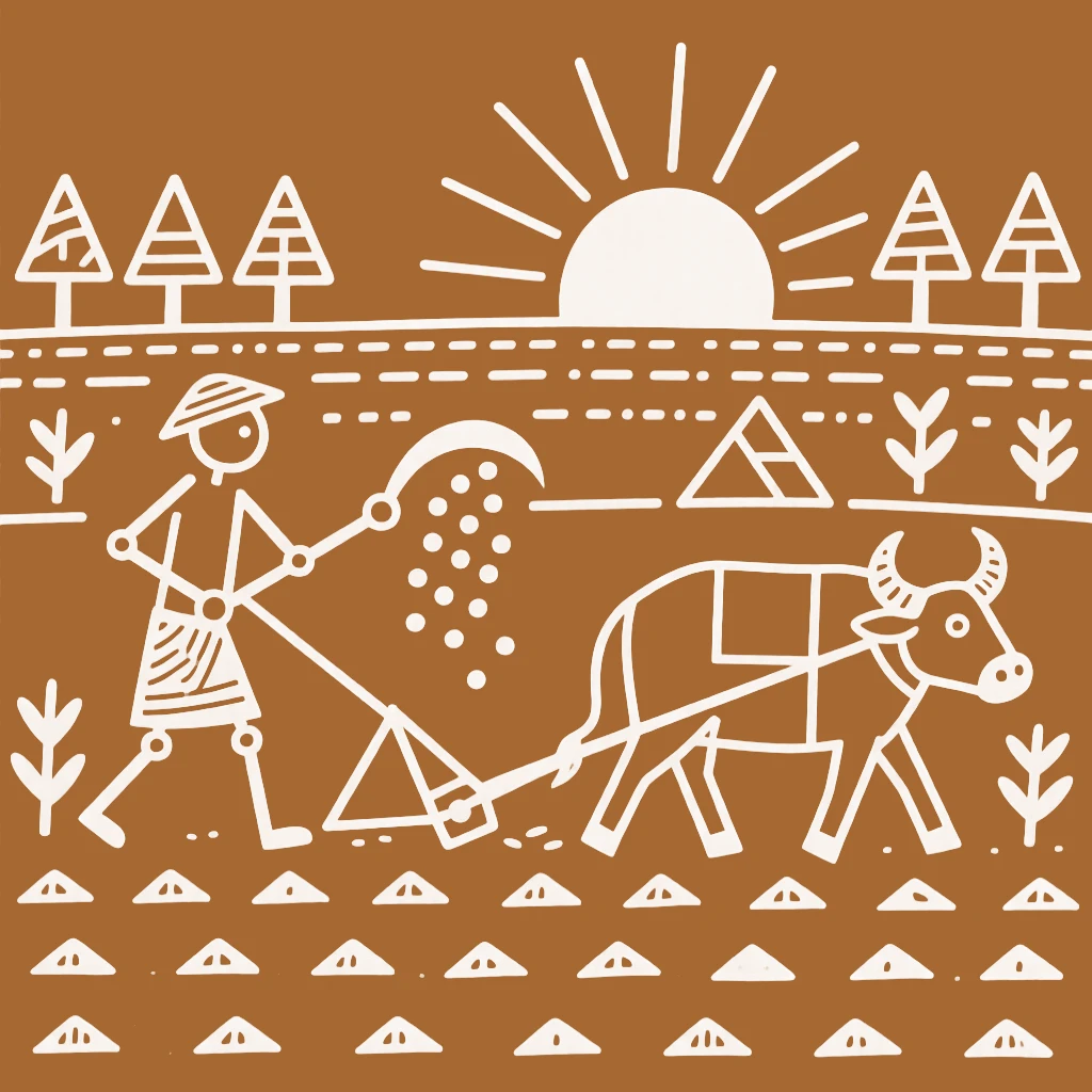 A farmer sowing seeds at dawn plowing a field at the start of the planting season.
