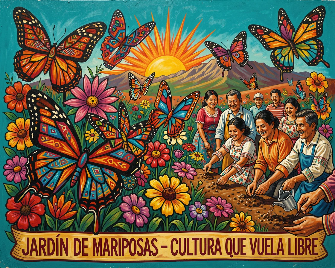 A butterfly garden alive with fluttering wings among wildflowers