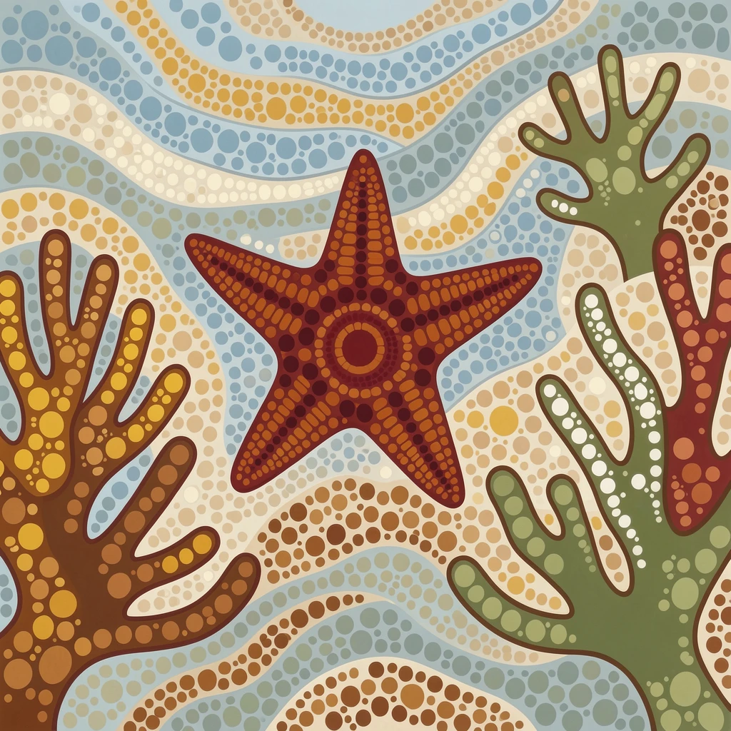 A starfish exploring a vibrant coral landscape