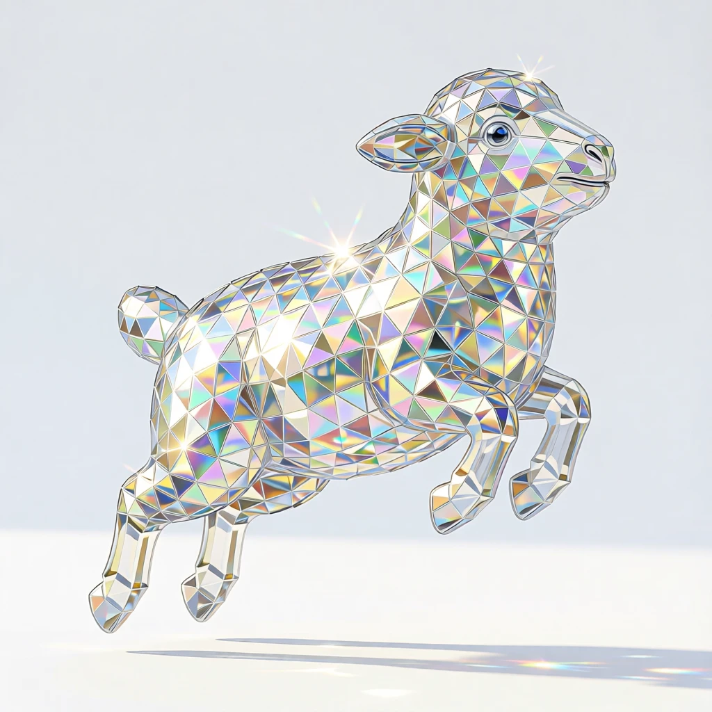 A fluffy baby lamb bouncing playfully in a sunlit spring meadow.