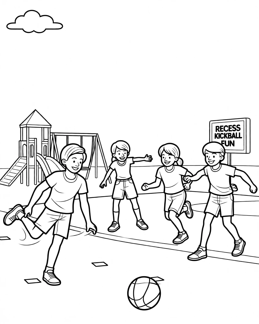 A group of children playing kickball at recess