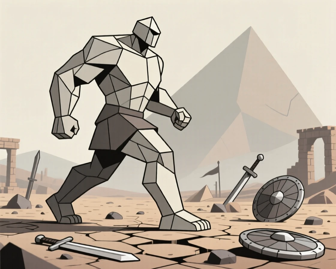 A titan striding across an ancient battlefield