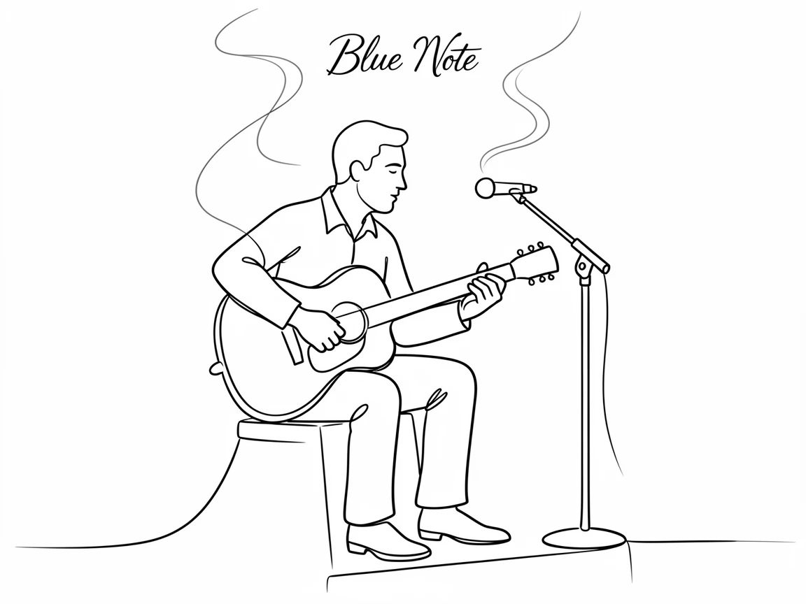 A blues guitarist performing on a small stage in a dim smoky club