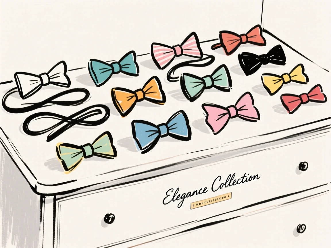 A collection of bow ties arranged neatly on a dresser.