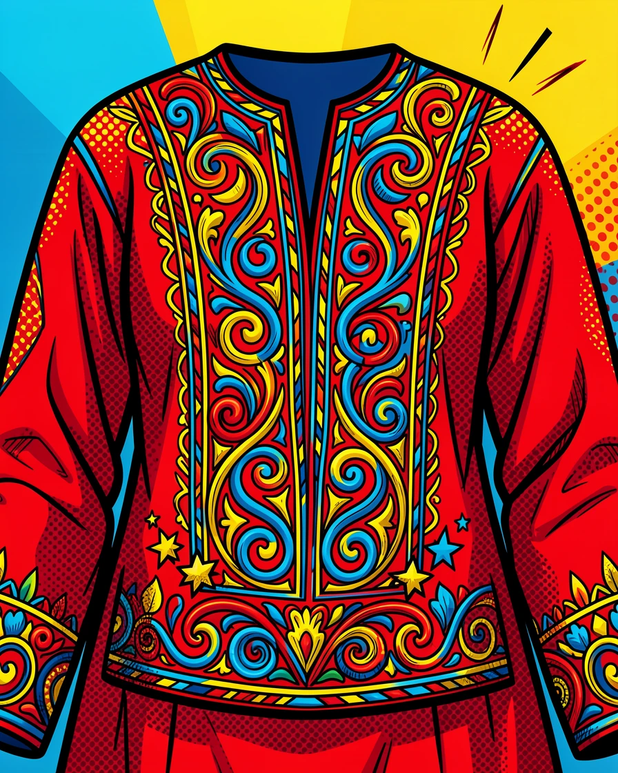Intricately embroidered fabric on a traditional garment