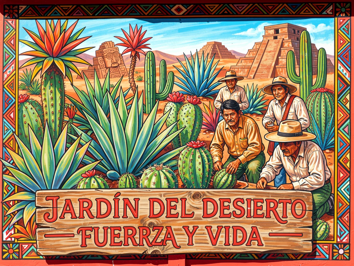 A desert garden filled with blooming agave and cacti