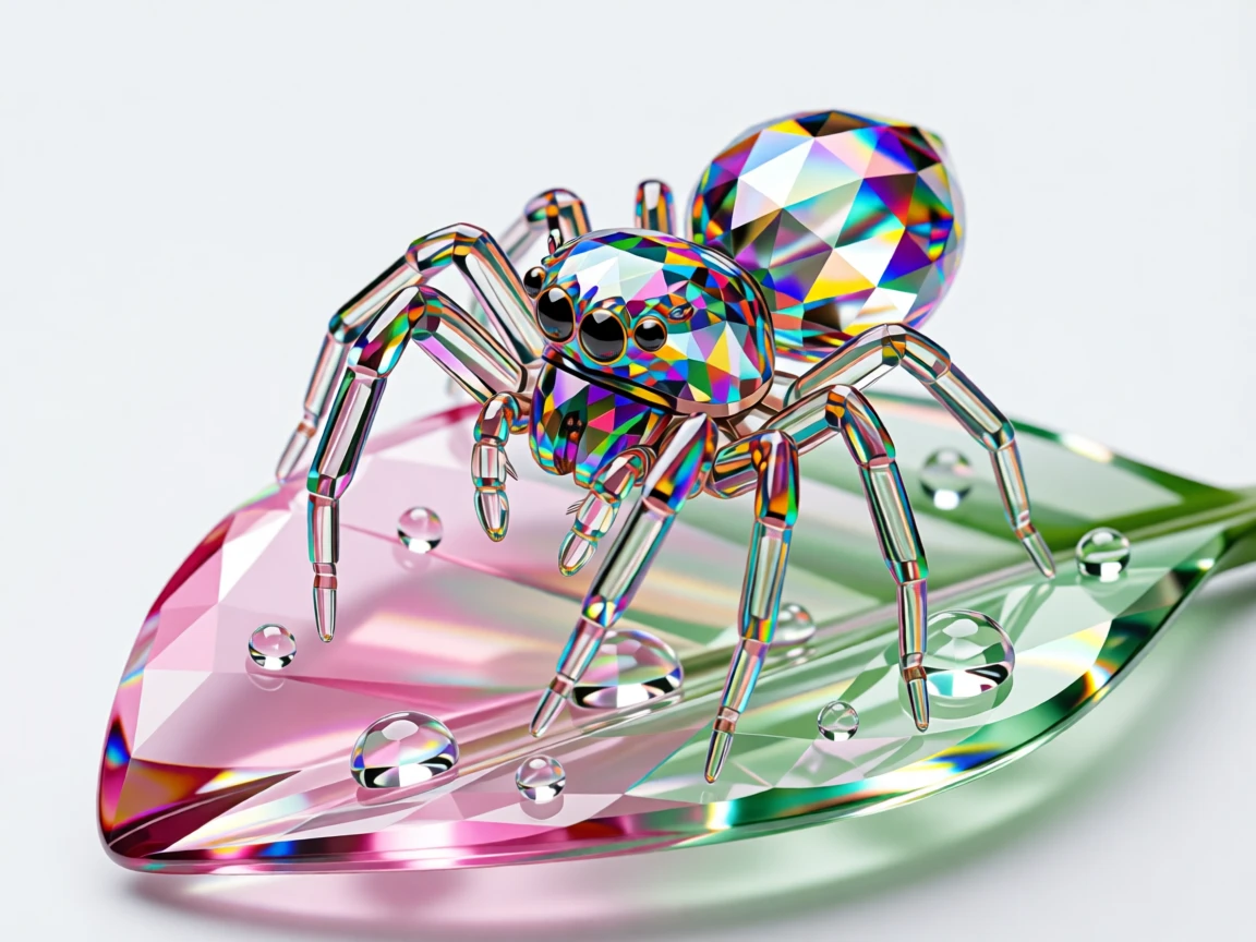 A miniature fairy-like jumping spider perched on a dew-covered petal.