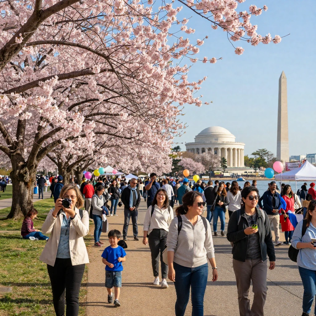 A Washington D.C. cherry blossom festival crowd