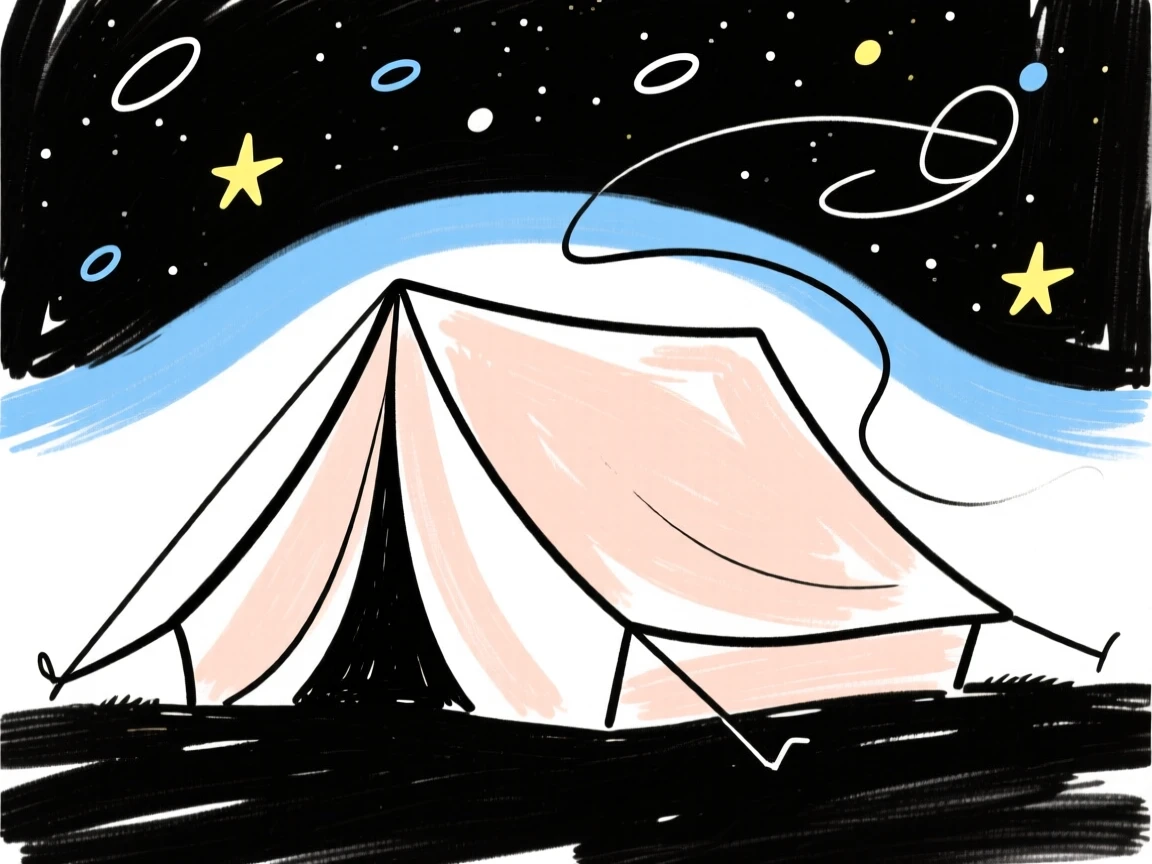 A tent pitched beneath a starry sky