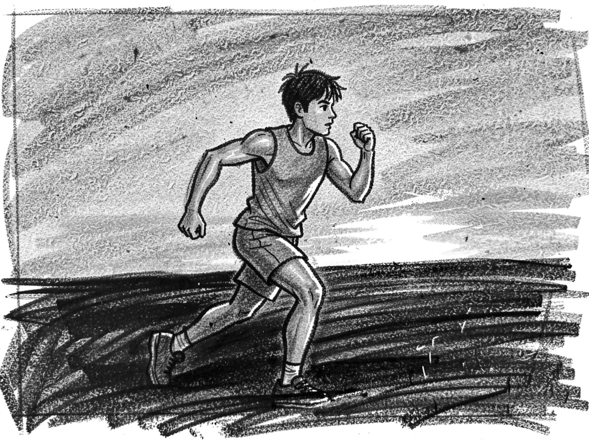 A young athlete training alone before sunrise, determined, in a moment of quiet togetherness.