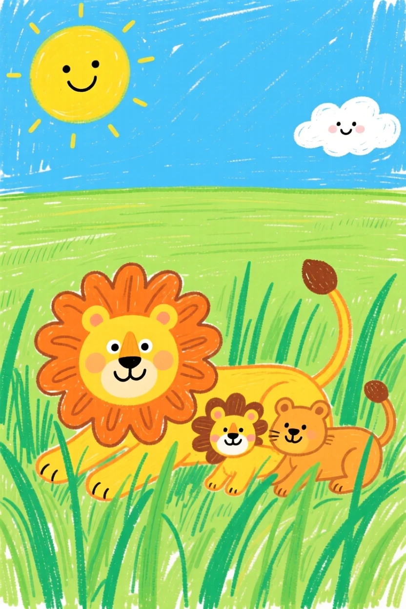 A pride of lions resting in tall grass on a wide open grassy plain.