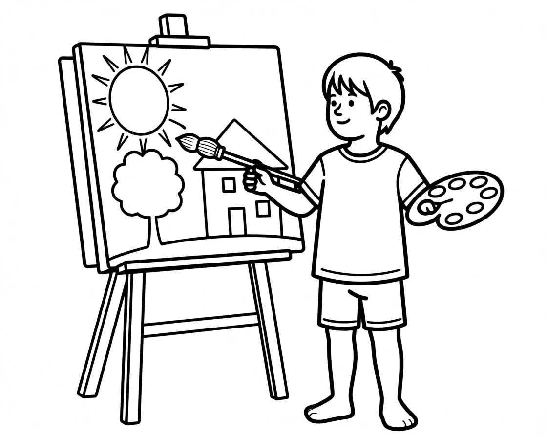 A child painting a colorful picture at an easel