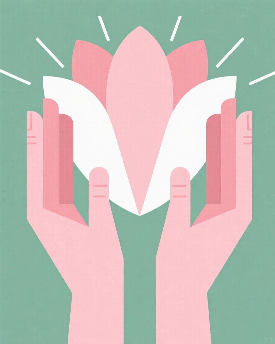 A pair of hands opening like a blooming flower