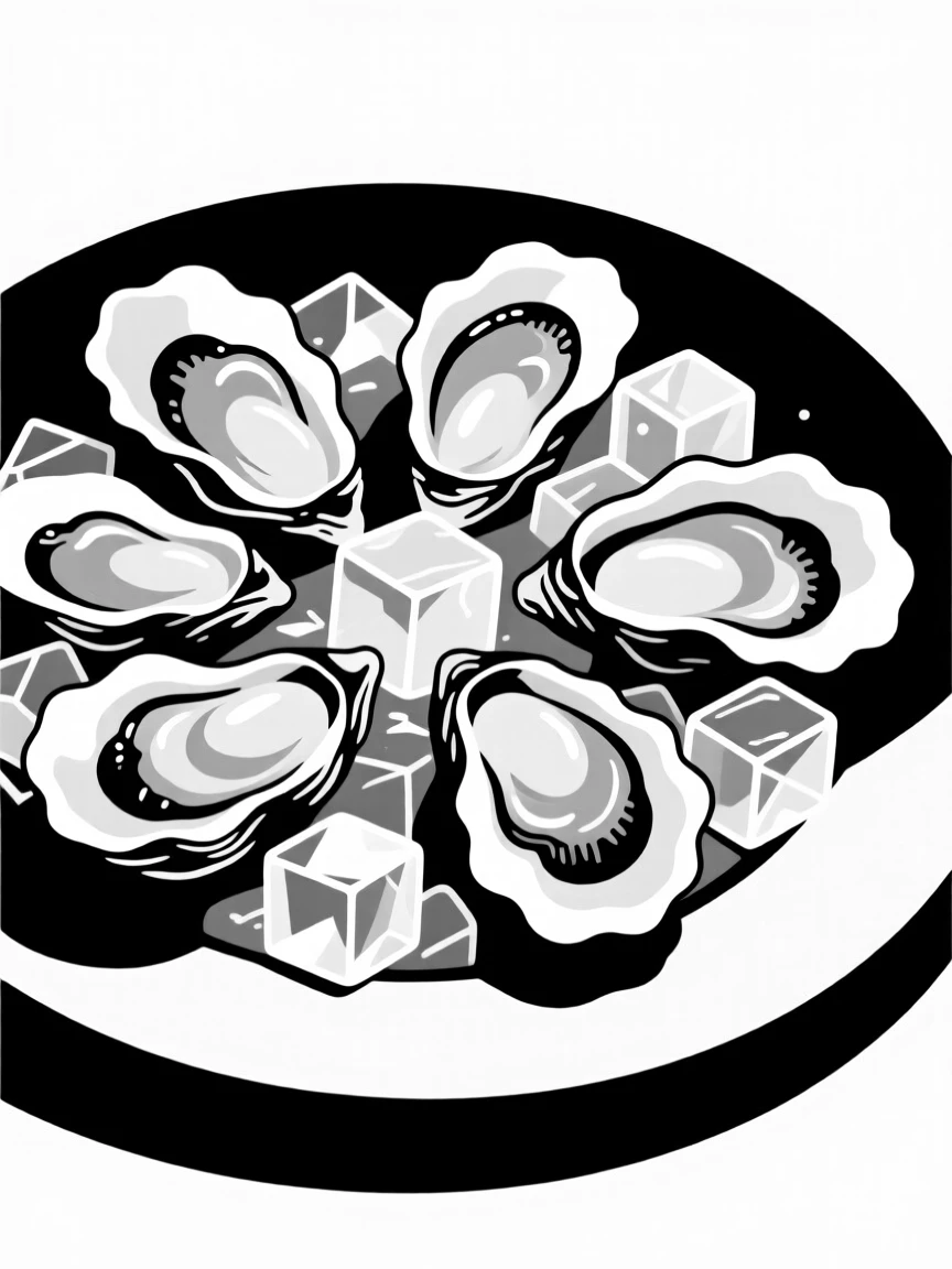 A plate of fresh oysters on ice.