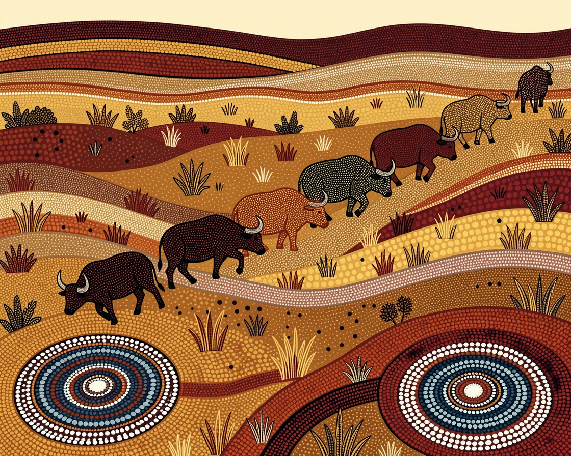 A herd of water buffalos migrating across the plains