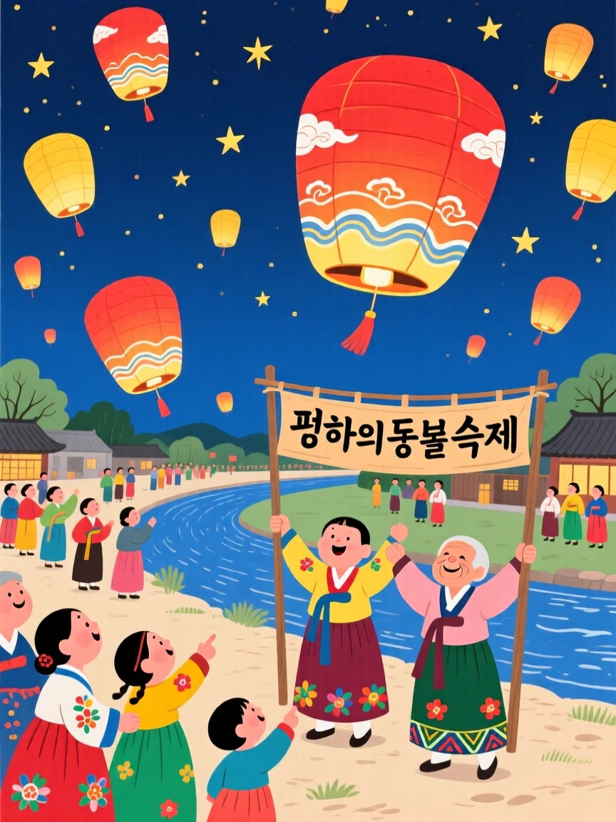 Villagers releasing paper lanterns into the night sky during a festival.