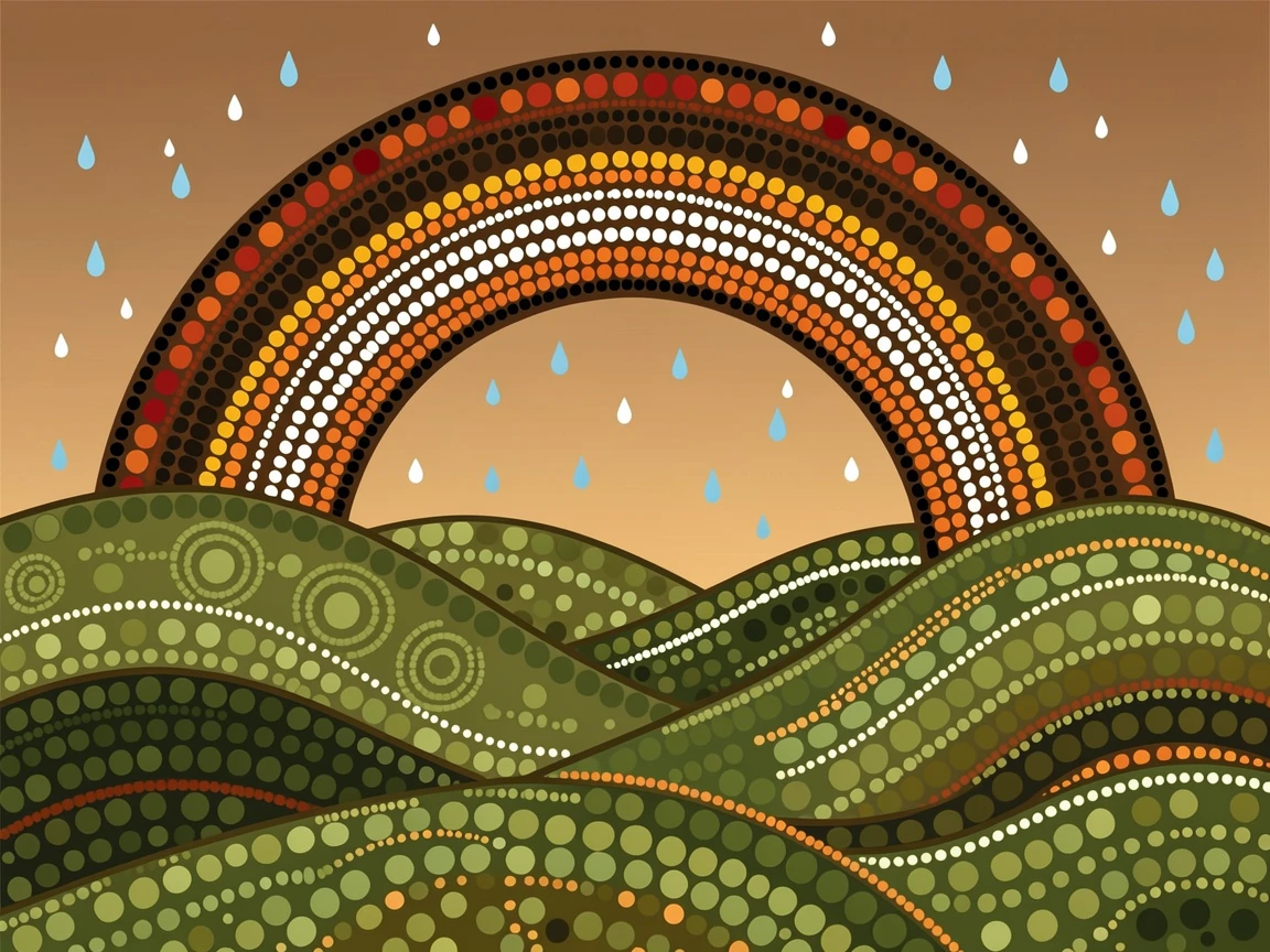 Rolling green hills beneath a rainbow after rain