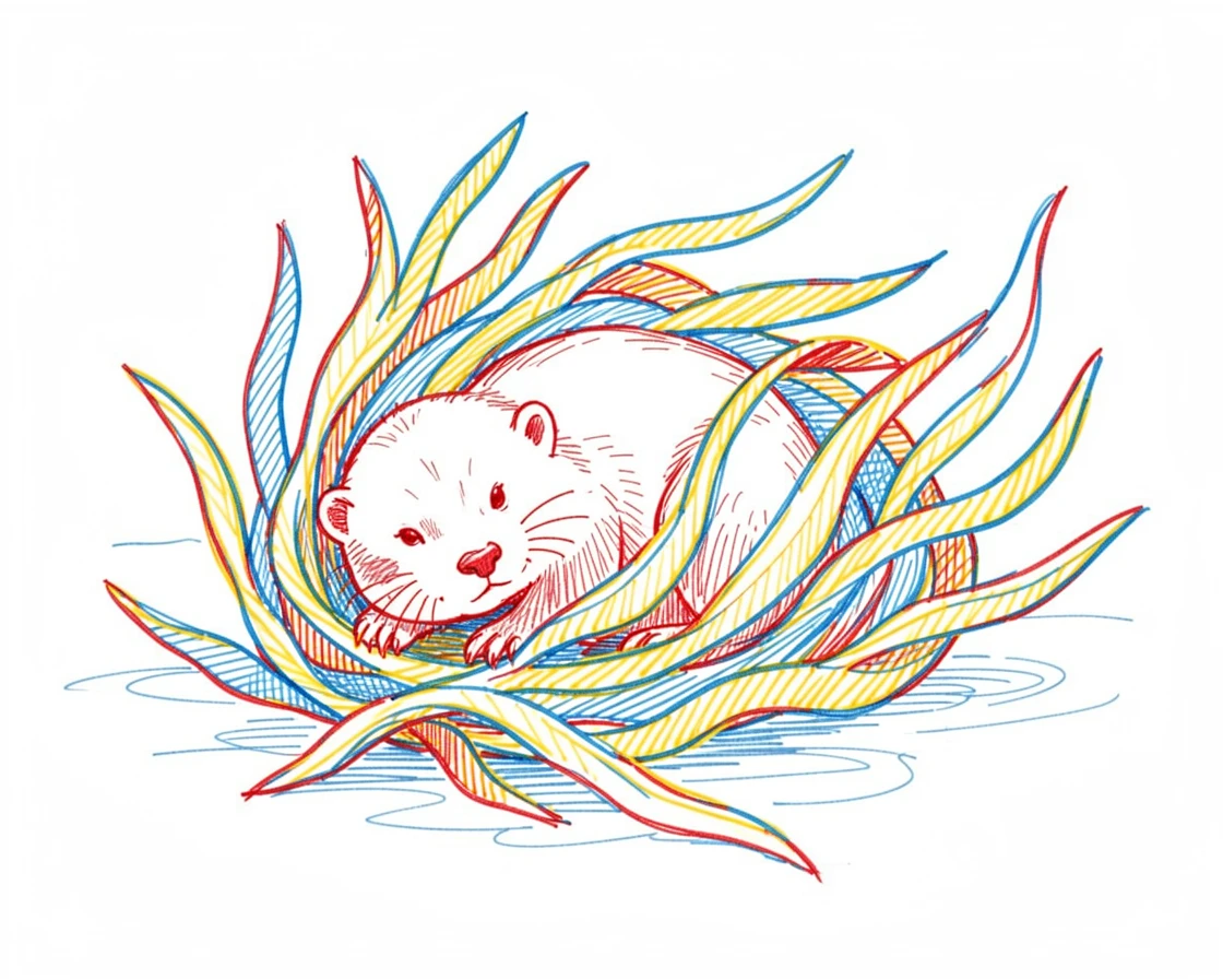 A sea otter wrapped in kelp to keep from drifting while sleeping
