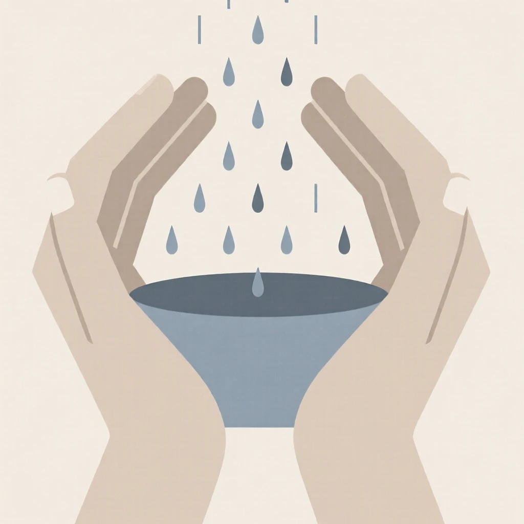 A pair of hands forming a cup shape catching rain