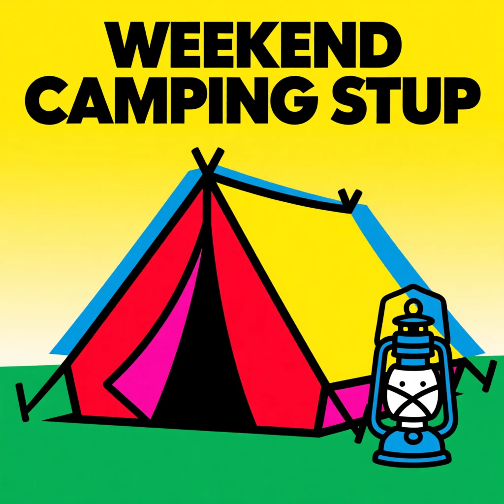 Weekend camping setup with a tent and lantern