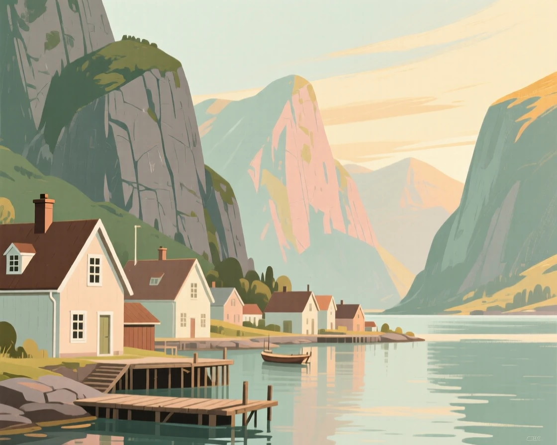 A quiet fjordside town nestled between towering granite mountains