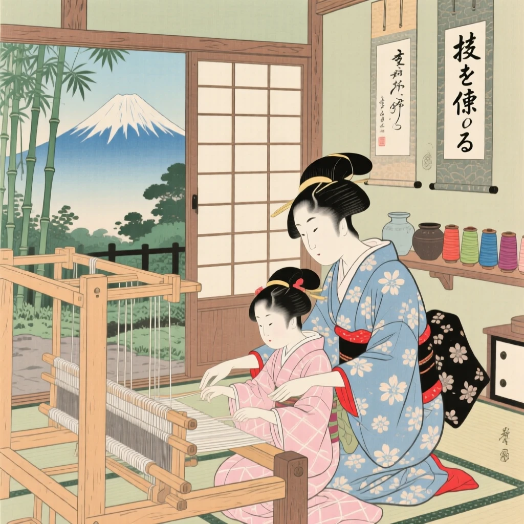 A mother and daughter passing down skills in a quiet workshop.