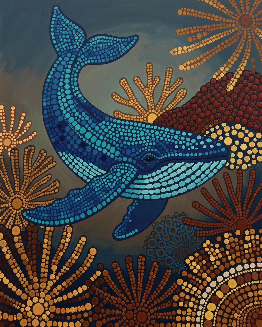 A blue whale exploring a vibrant coral landscape