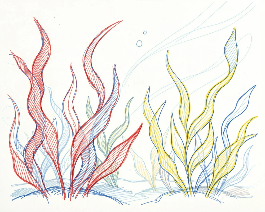 A vast kelp forest swaying gently in clear underwater currents