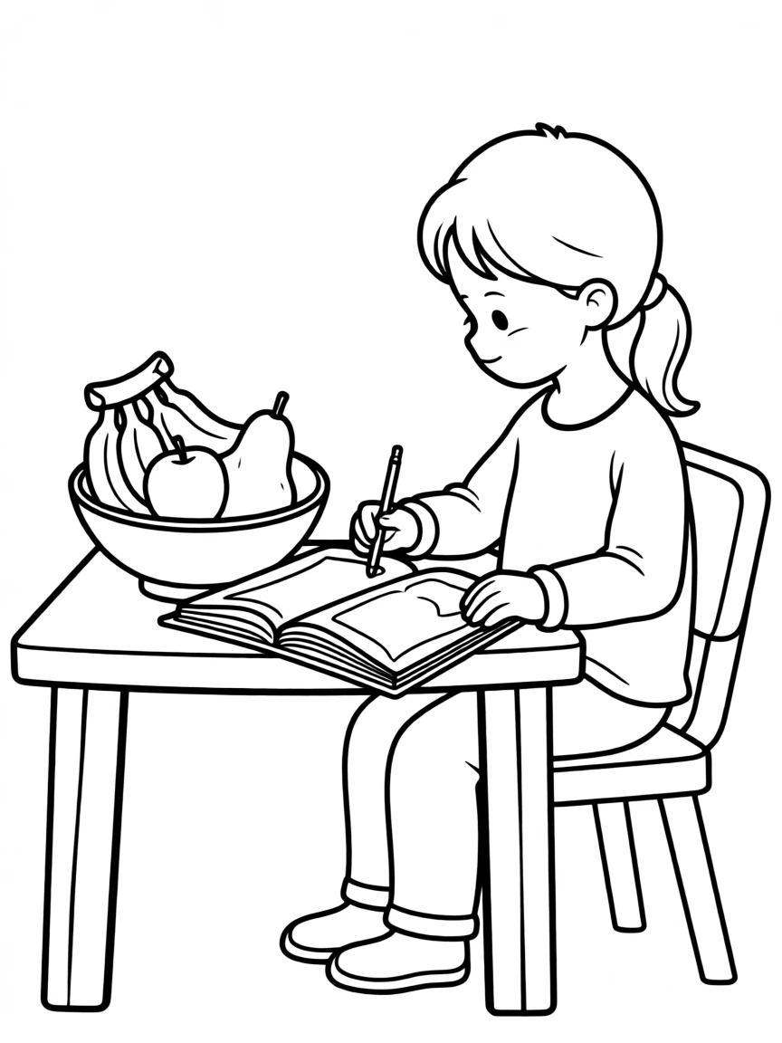 A young artist sketching a bowl of fruit for a still life