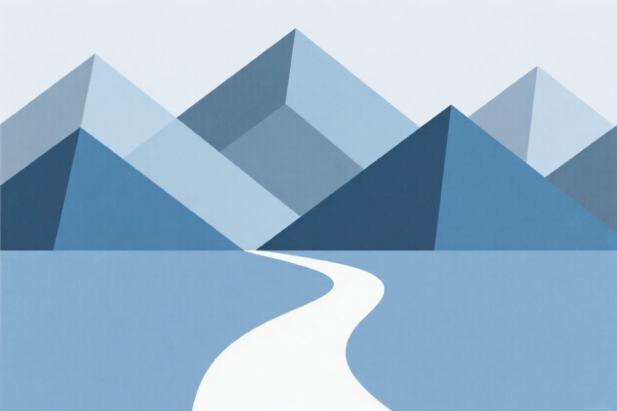A mountain range with one path leading through