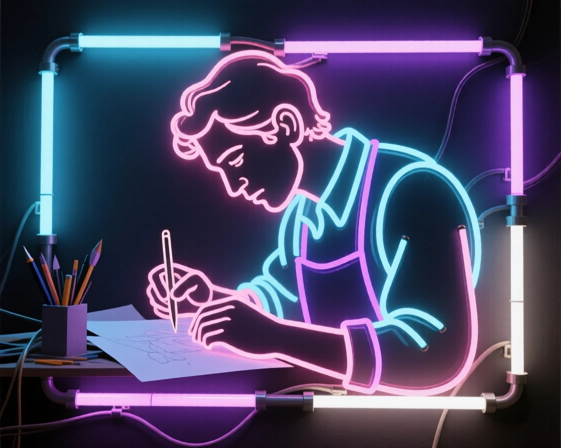 A candid portrait of a paper artist focused intently on their craft.