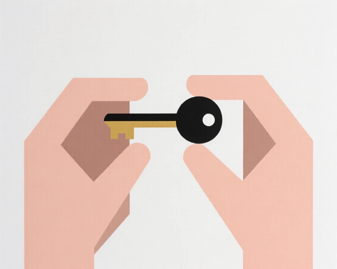 A pair of hands holding a small key
